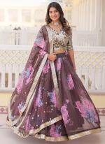 Russian Silk Coffee Party Wear Printed Lehenga Choli